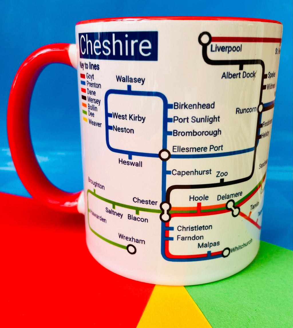 Cheshire Metro Mug: Towns & Villages Route Map, Ceramic 11oz