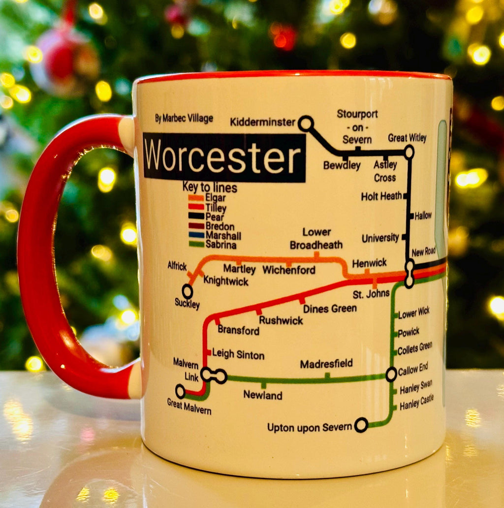 Worcester Metro Map Mug: Colorful Ceramic Coffee Mug (11oz)