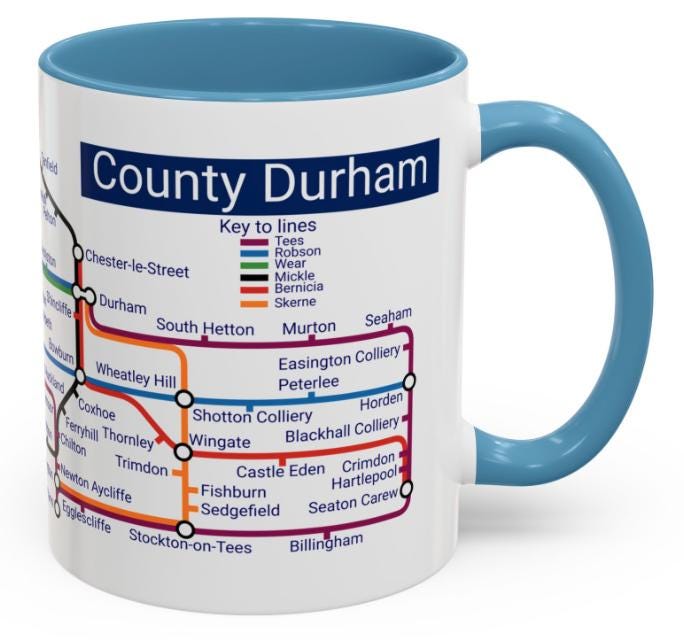 County Durham Metro Map Mug - 11oz Ceramic Coffee Mug