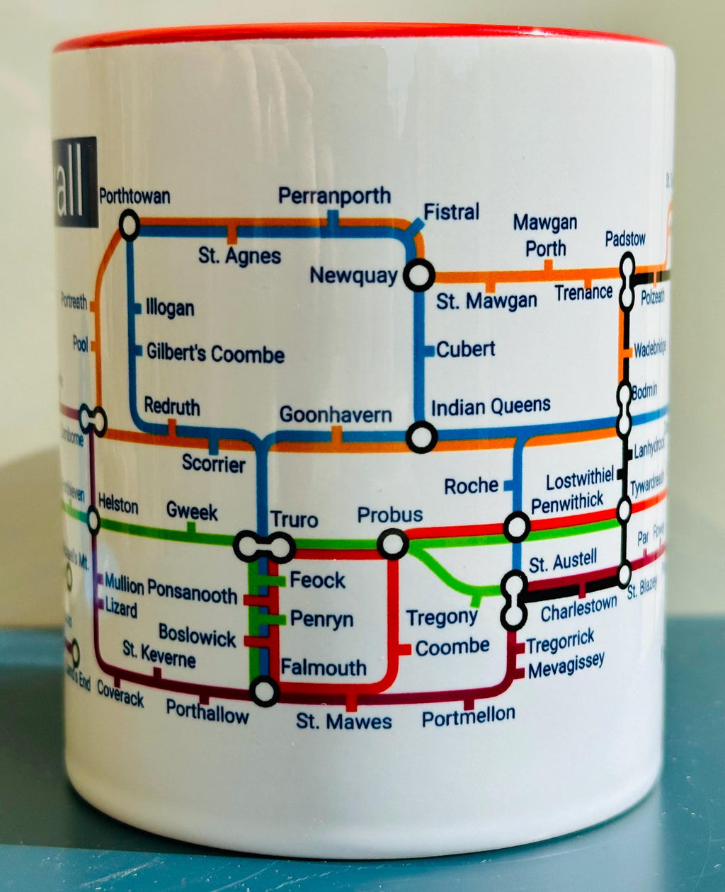 Cornwall Metro Map Mug: Unique Coastal Town Ceramic Mug