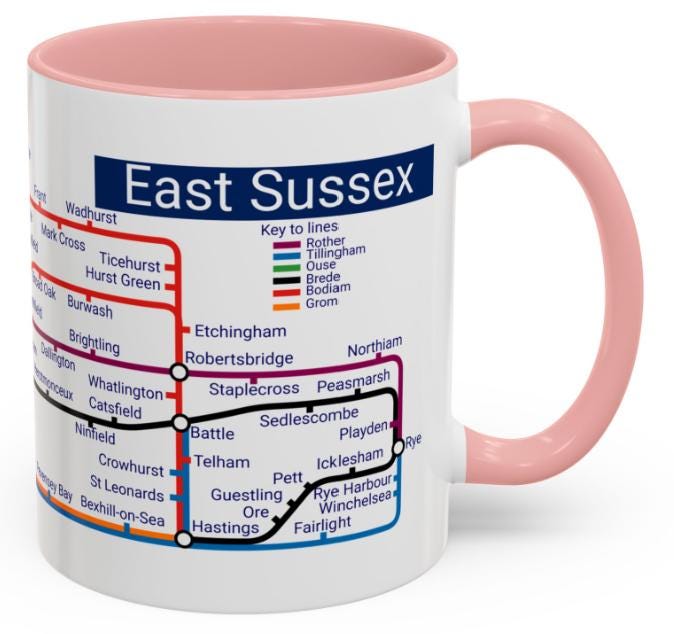 East Sussex Metro Map Mug - Brighton, Hastings, Lewes