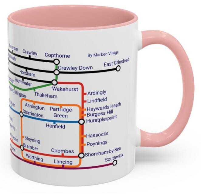 West Sussex Metro Mug: Ceramic Coffee Cup - UK Souvenir Gift
