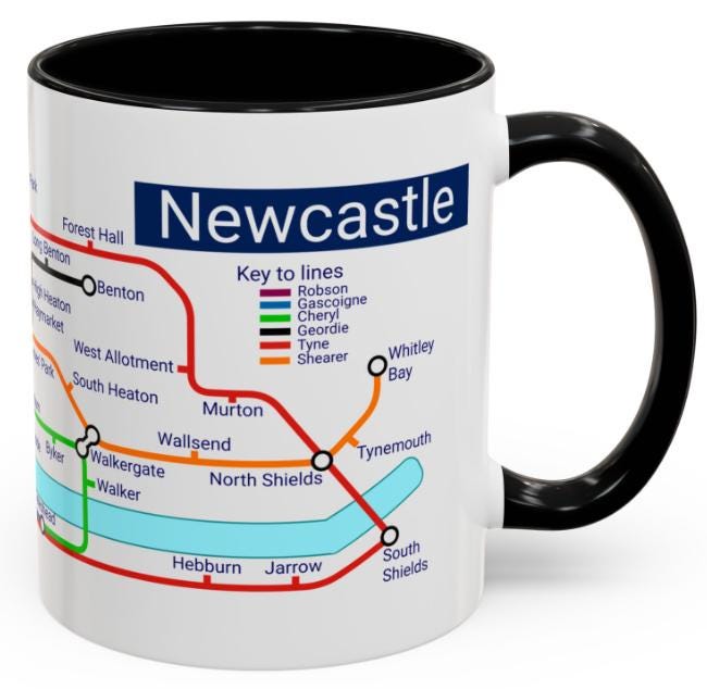 Newcastle Metro Map Mug: Geordie Gift, St. James' Park