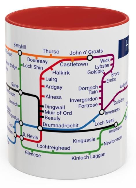 Scottish Highlands Metro Map Mug - Unique Scotland Gift