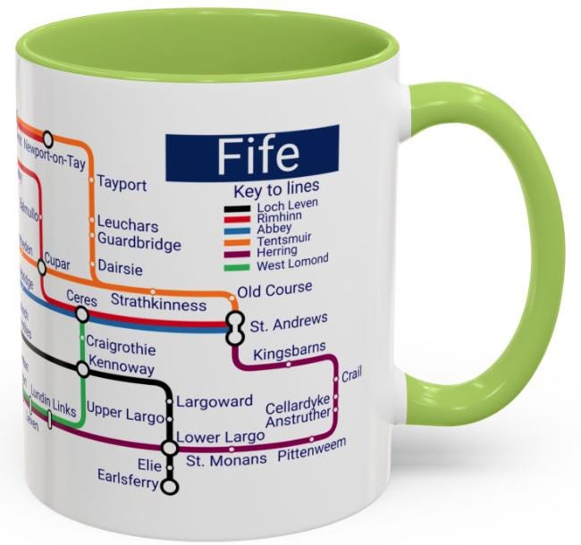 Fife Scotland Metro Map Mug: Unique Souvenir Gift