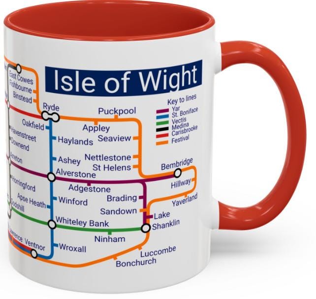 Isle of Wight Metro Map Mug: Ryde, Cowes, Newport