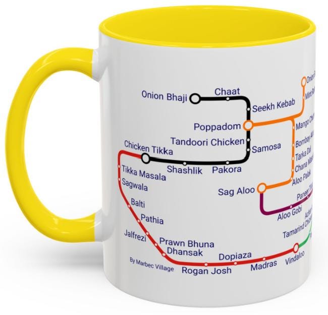 Curry Metro Mug: UK Indian Cuisine Map, Food Lover Gift