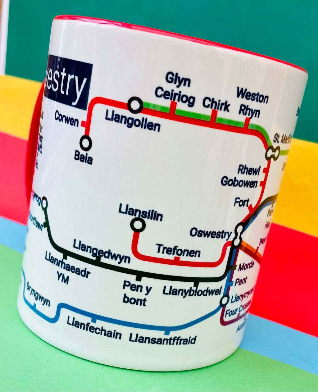 Oswestry-Shrewsbury-Shropshire Metro Mug - featuring a journey through the well known towns and villages.