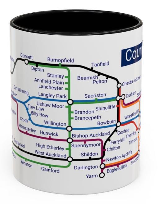 County Durham Metro Map Mug - 11oz Ceramic Coffee Mug