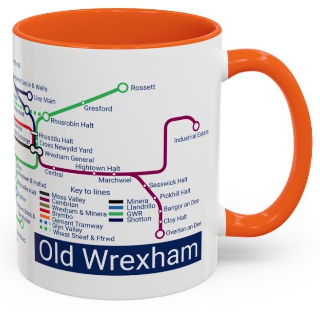 Old Wrexham Railways Metro Map Mug: Welsh Train and Railway Enthusiast Gift