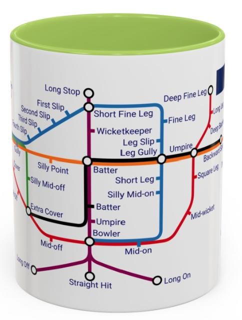 Cricket Fielding Positions Metro Mug  - learn the game, one sip at a time