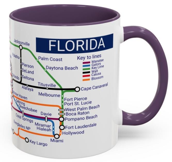 Florida Metro Mug: Ceramic Coffee Cup - Miami to Tallahassee