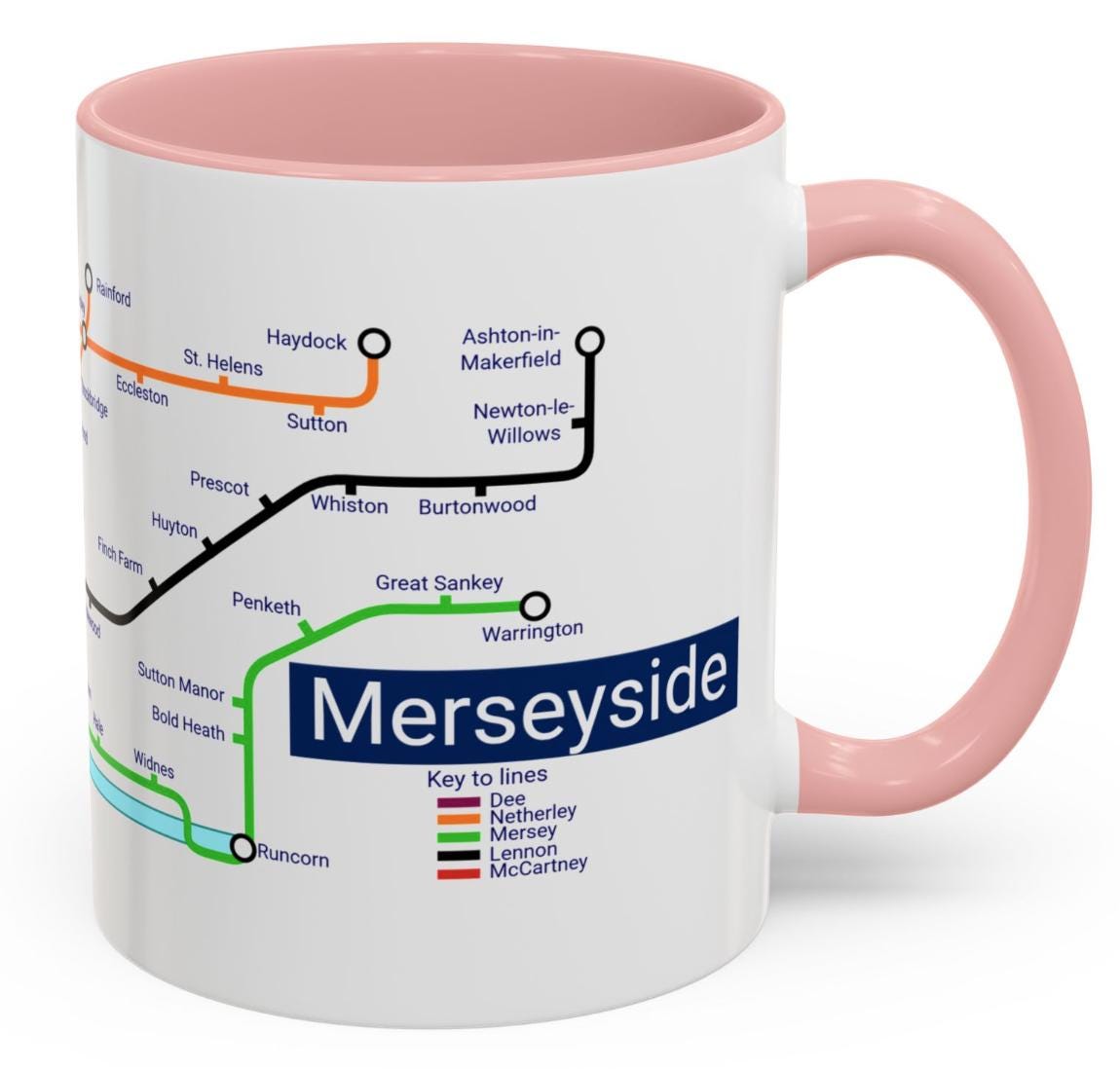 Merseyside Metro Mug - featuring a journey through the well known towns and villages of the area.