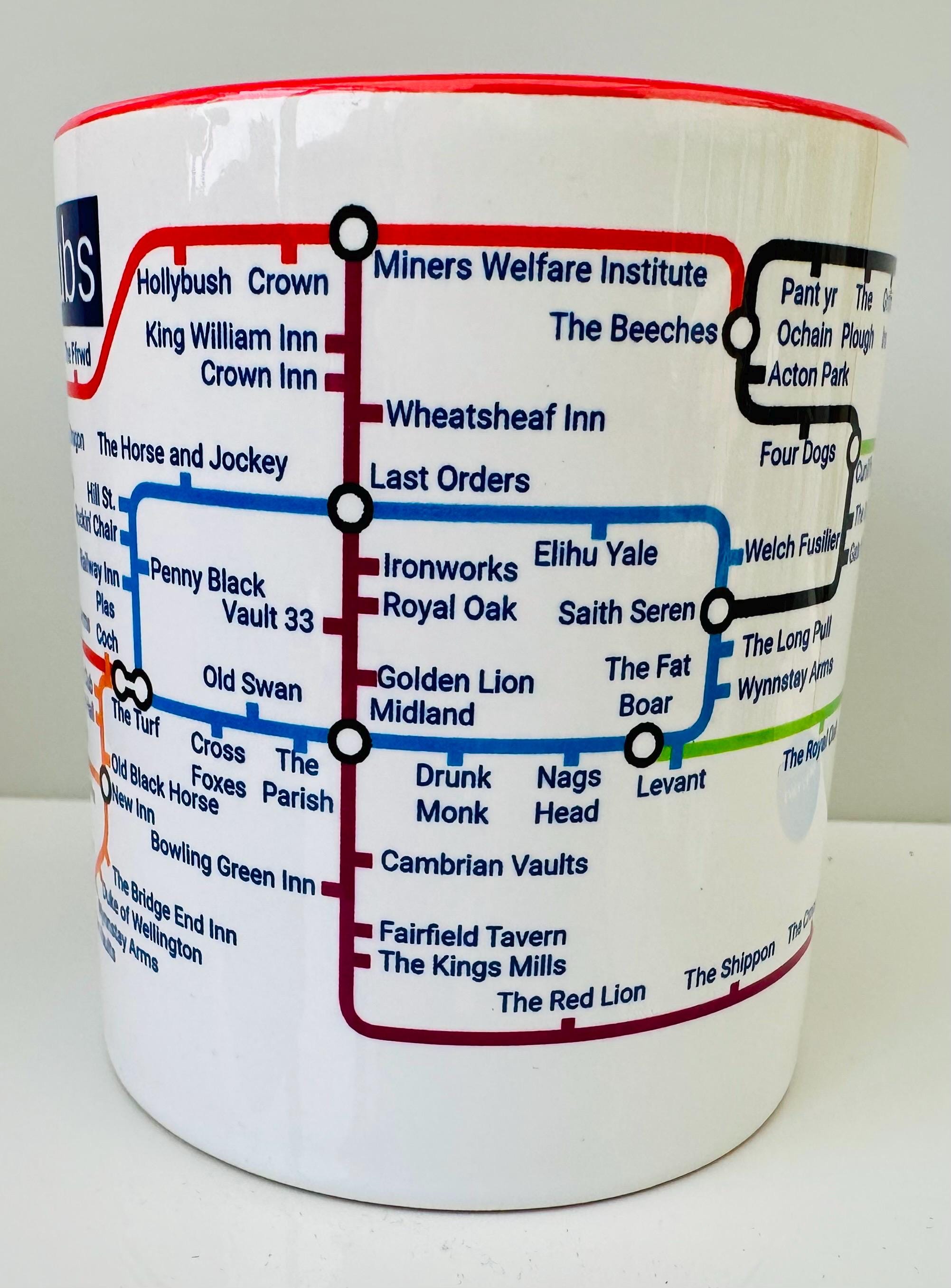 Wrexham Pubs Metro Mug - A fun Ceramic Coffee Mugfrom the Turf to the Pant-yr-Ochain