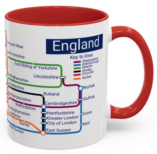 England Metro Mug: Railway Map Souvenir Gift