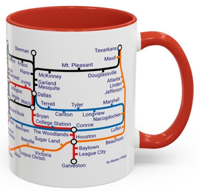 Texas Metro Mug: Lone Star State Cities, Ceramic Coffee Cup