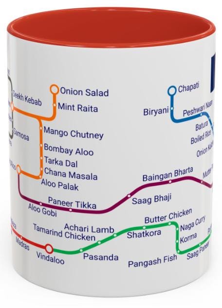 Curry Metro Mug: UK Indian Cuisine Map, Food Lover Gift