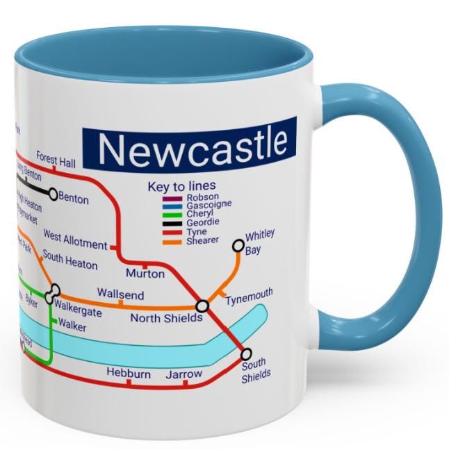 Newcastle Metro Map Mug: Geordie Gift, St. James' Park