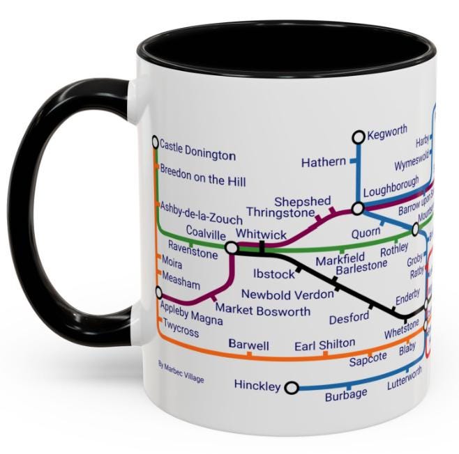 Leicestershire Metro Map Mug: Unique Leicester City Souvenir