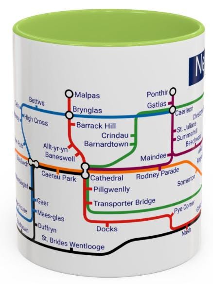 Newport Wales Metro Map Mug: Caerleon, Bassaleg, Langstone