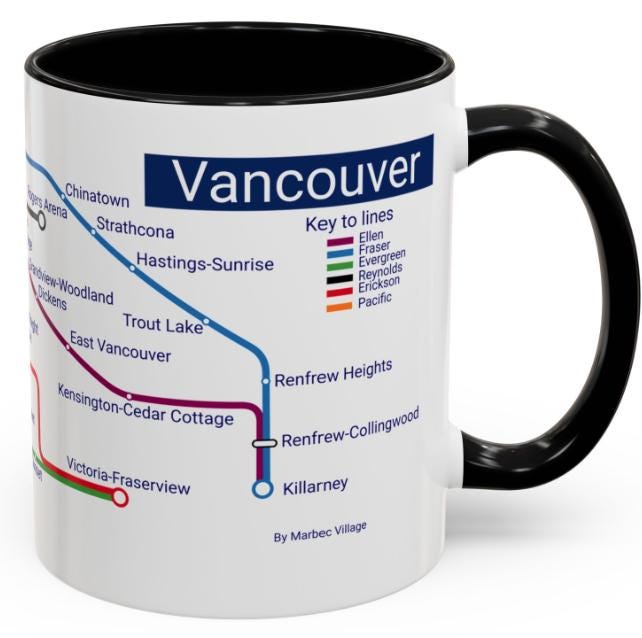 Vancouver City Map Mug: Metro Transit Design - Gastown & Stanley Park
