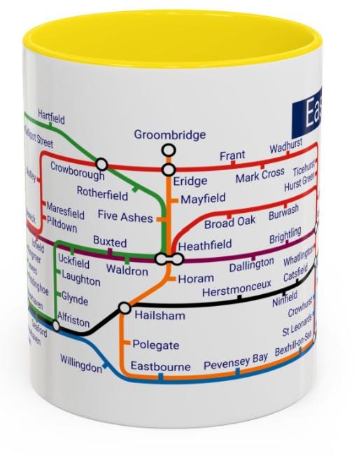 East Sussex Metro Map Mug - Brighton, Hastings, Lewes