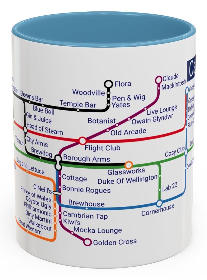 Cardiff Pubs Metro Mug: Ceramic Coffee Mug Souvenir