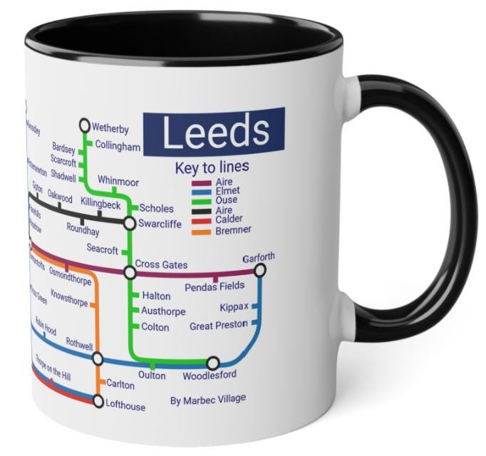 Leeds Metro Map Mug: City Journey Ceramic Mug (11oz)