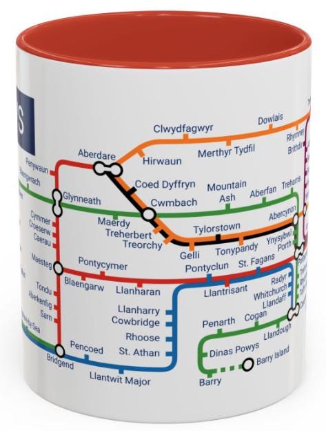Valleys metro mug - Pontypridd, Abercynon, Ebbw Vale, Aberdare, Caerphilly, Treherbert, Cardiff ,Maesteg
