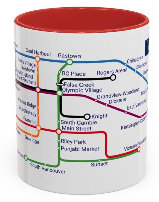 Vancouver City Map Mug: Metro Transit Design - Gastown & Stanley Park