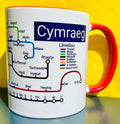 Welsh Language Learning Mug: Cymraeg Metro Design, Ceramic Coffee Cup