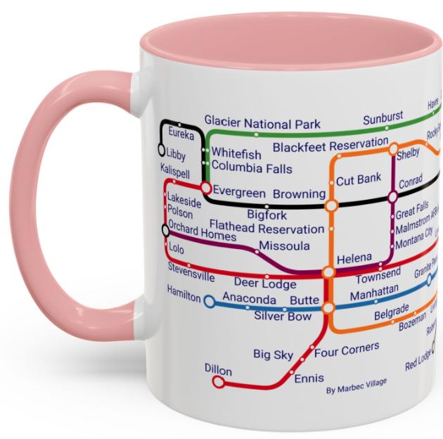 Montana Metro Map Mug – Ceramic Coffee Cup, 11oz