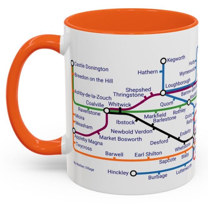 Leicestershire Metro Map Mug: Unique Leicester City Souvenir