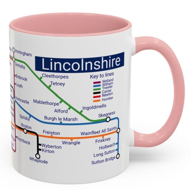 Lincolnshire Metro Mug - from Grantham to Grimsby via Sleaford, Boston, Skegness, and Cleethorpes