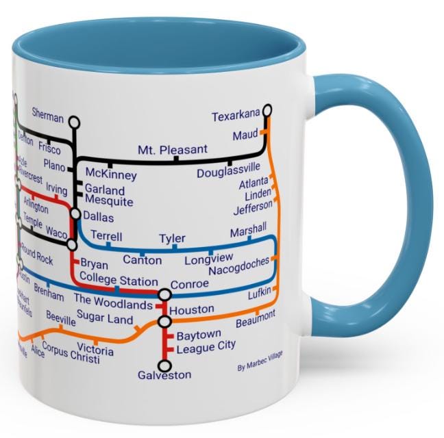 Texas Metro Mug: Lone Star State Cities, Ceramic Coffee Cup