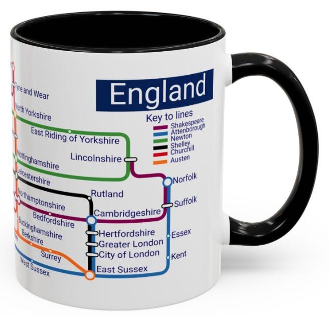 England Metro Mug: Railway Map Souvenir Gift