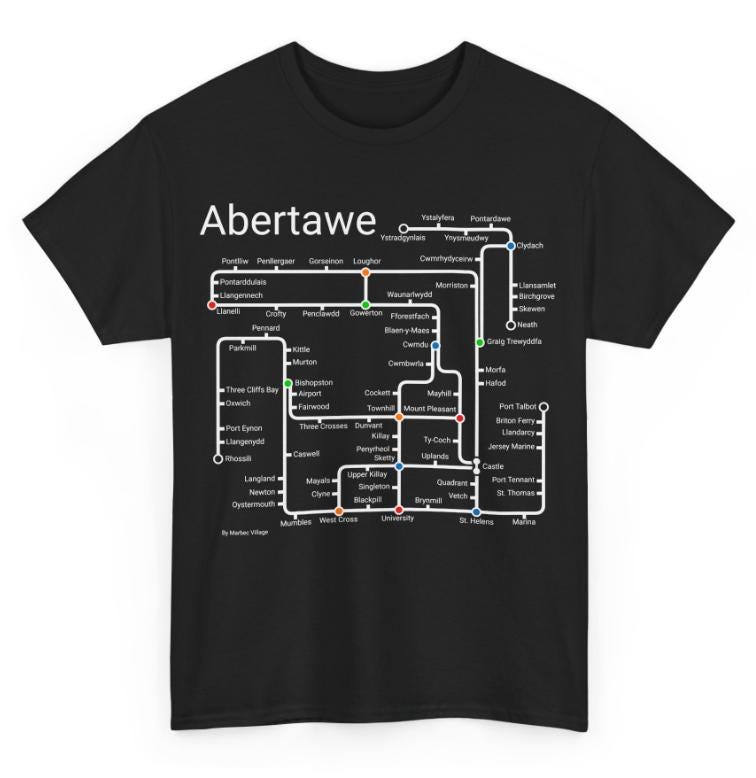 Swansea metro TShirt. Ystradgynlais to Mumbles/  Abertawe