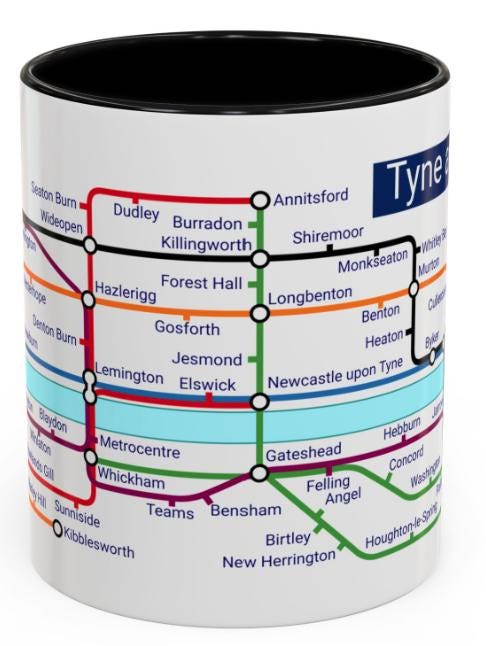 Tyne and Wear Metro Mug: Newcastle Sunderland Design