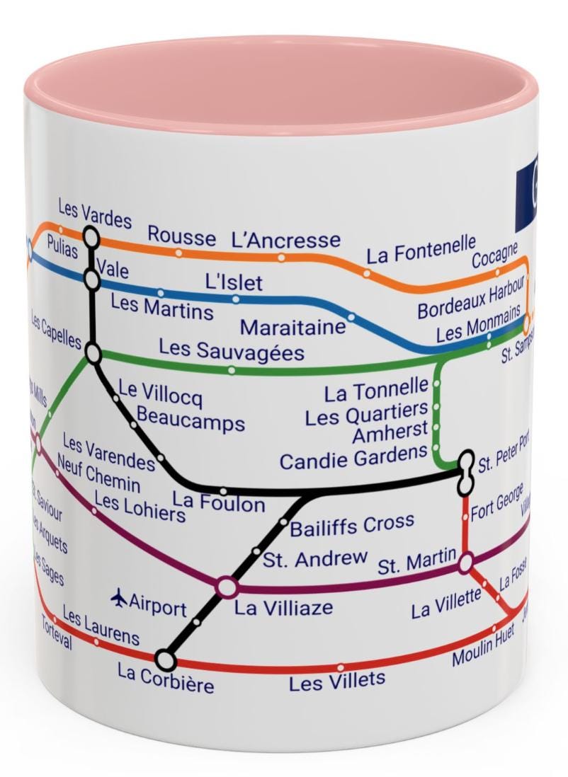 Guernsey Metro Map Mug: Channel Islands Souvenir