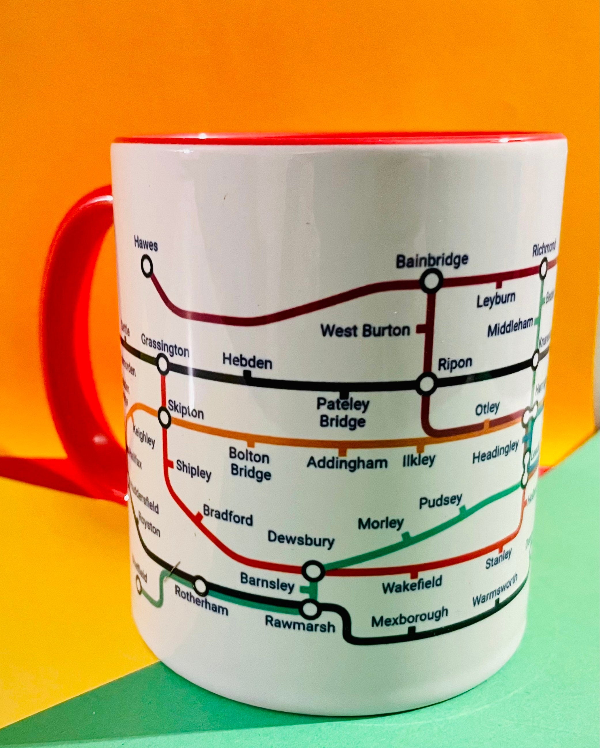 Yorkshire Metro Mug - featuring a journey through the well known towns and villages of the area.