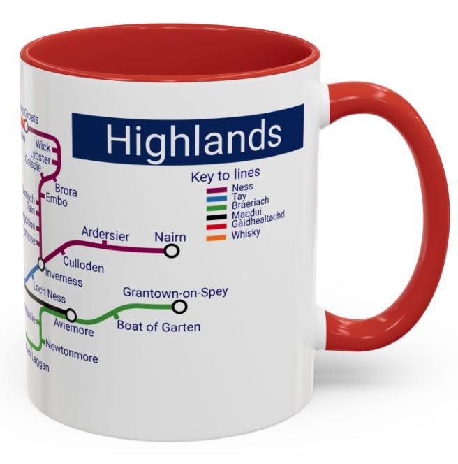 Scottish Highlands Metro Map Mug - Unique Scotland Gift
