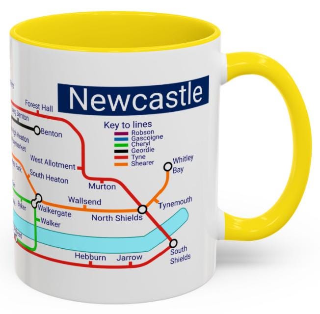 Newcastle Metro Map Mug: Geordie Gift, St. James' Park