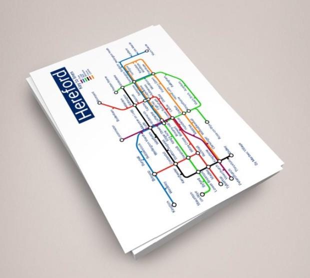 Herefordshire Metro Poster - A4 Print,  350gsm