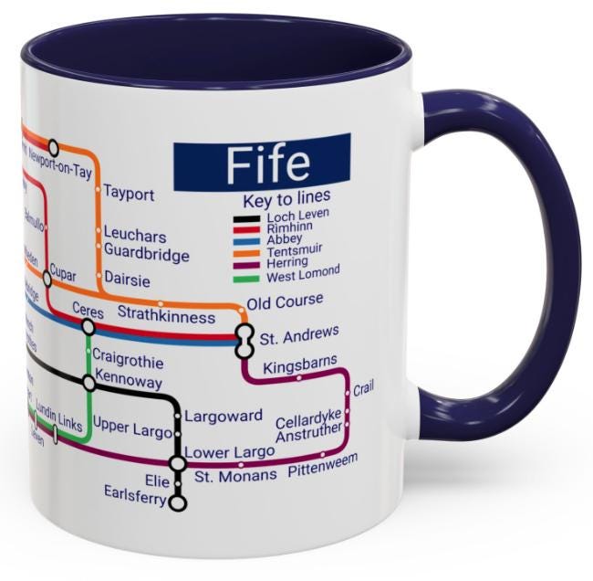 Fife Scotland Metro Map Mug: Unique Souvenir Gift