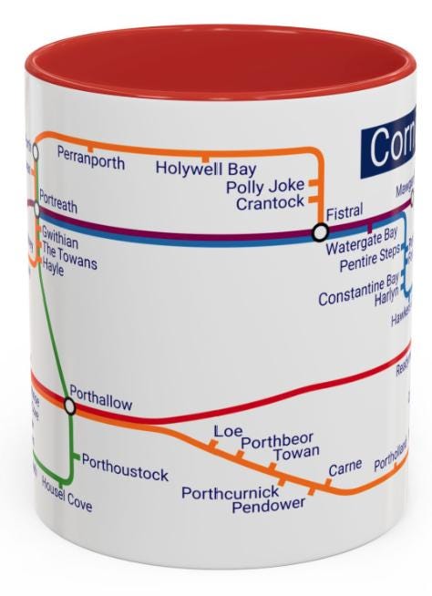 Cornwall Beach Metro Map Mug: Coastal Lover Gift