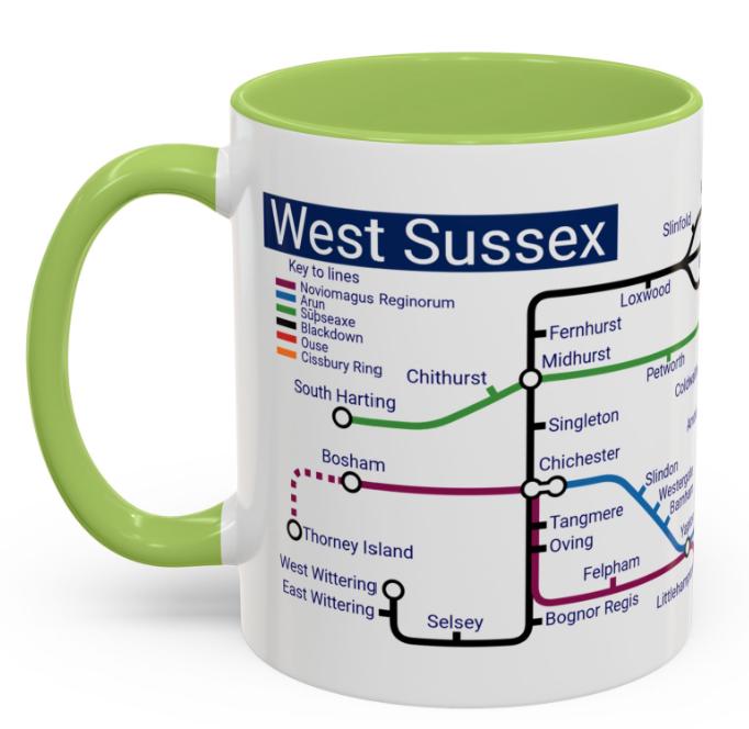 West Sussex Metro Mug: Ceramic Coffee Cup - UK Souvenir Gift