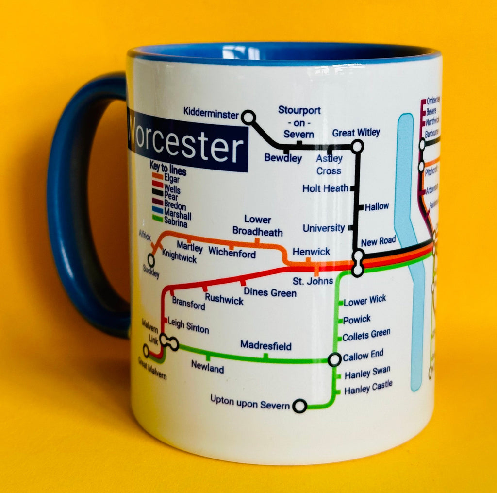 Worcester Metro Map Mug: Colorful Ceramic Coffee Mug (11oz)