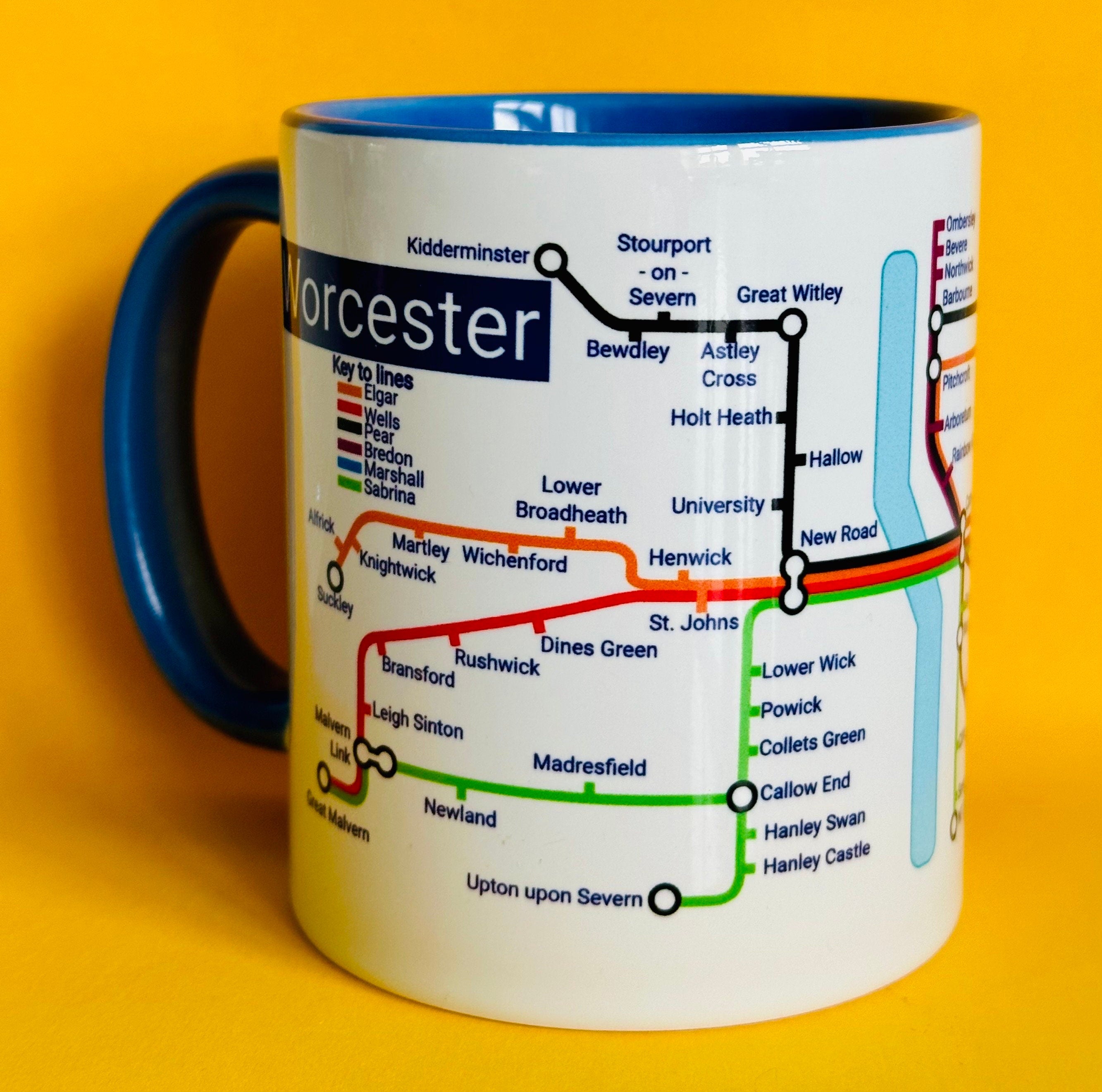 Worcester Metro Map Mug: Colorful Ceramic Coffee Mug (11oz)