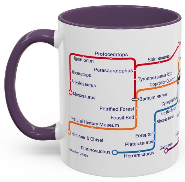 Dinosaur Metro Map Mug: Prehistoric Paleontology Gift