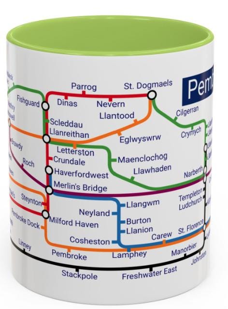 Pembrokeshire Metro Map Mug: Welsh Coast Ceramic Coffee Cup